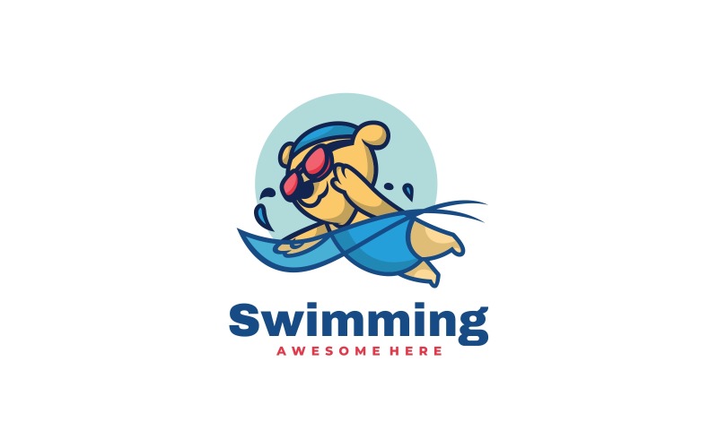 Swimming Bear Cartoon Logo Logo Template
