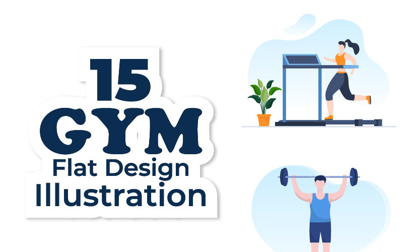 15 Workout Gym Flat Design illustration Illustration