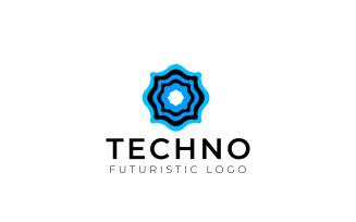 Flat Blue Wave Techno Logo