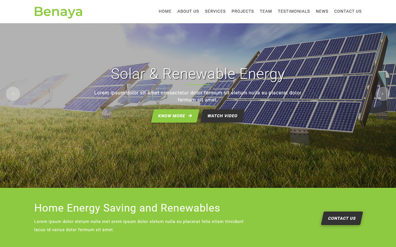 Benaya is a one page Solar Energy Company Template Landing Page Template