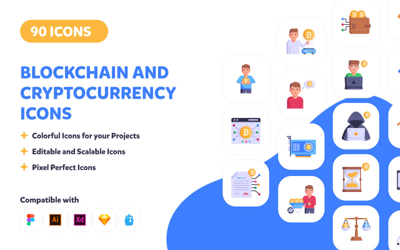 90 Blockchain and Cryptocurrency Icons Icon Set