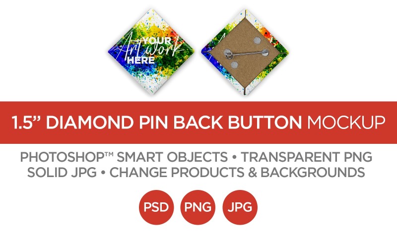 1.5" Diamond Button Pin Back Mockup & Template Product Mockup