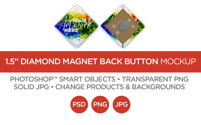 1.5" Diamond Button Rare Earth Magnet Back Mockup & Template Product Mockup