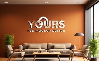 3D Wall Logo Mockup with Red Neon Light