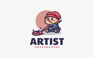 Artist Bear Mascot Cartoon Logo