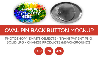 Oval Button Pin Back Mockup & Template