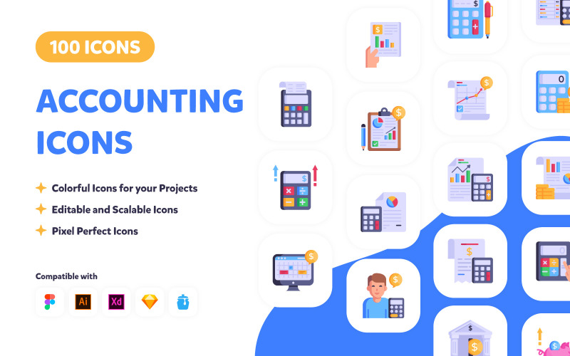100 Accounting Icons - Vector Designs Icon Set