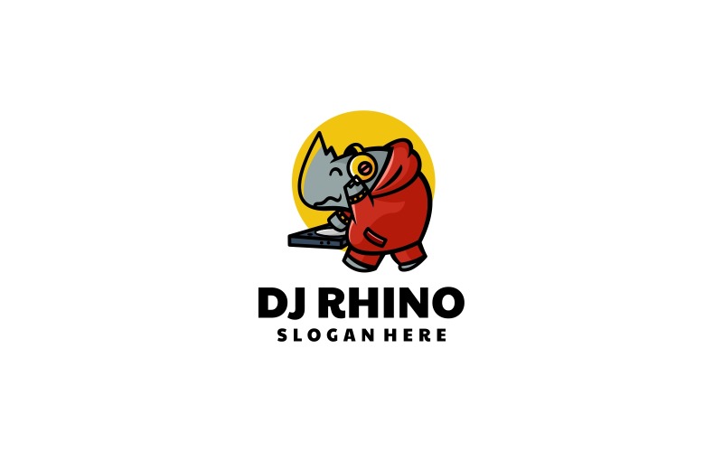 Dj Rhino Mascot Cartoon Logo Logo Template