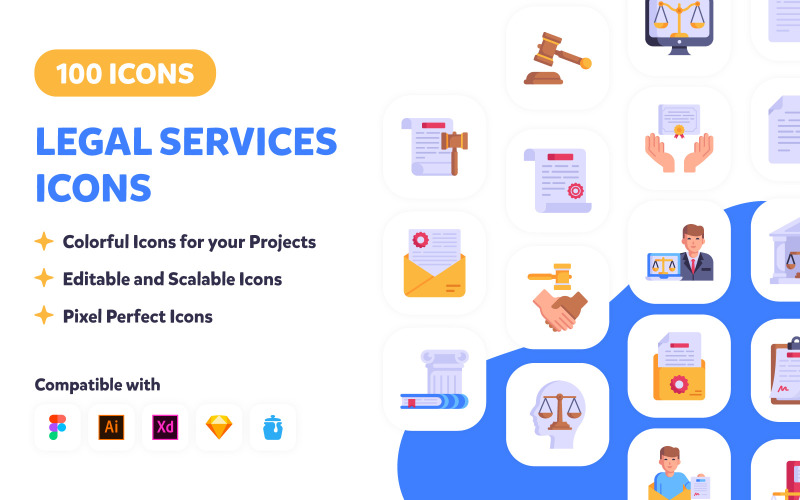 100 Legal Services Vector Icons Icon Set