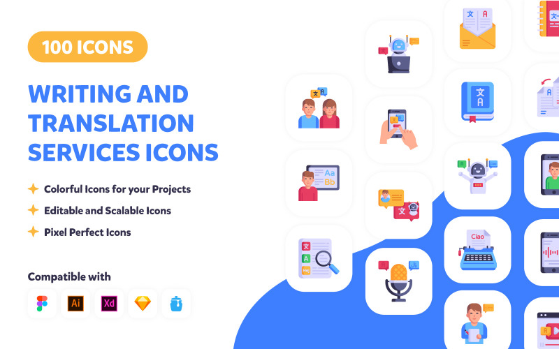 Writing and Translation Services Icons Icon Set