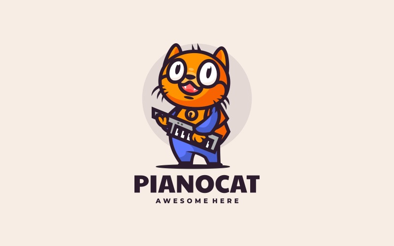 Piano Cat Mascot Cartoon Logo Logo Template