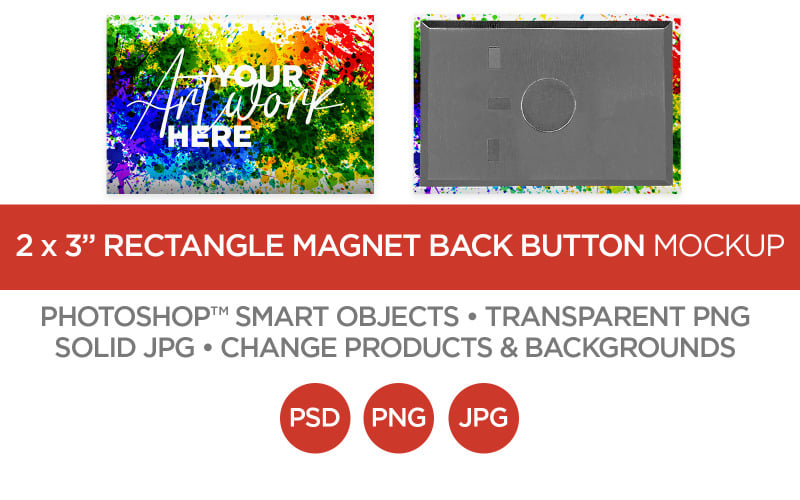 Rectangle Button Rare Earth Magnet Back Mockup & Template Product Mockup