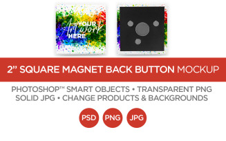 Square Button Rare Earth Magnet Back Mockup & Template