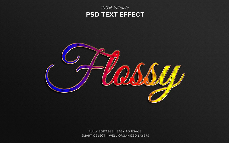 Flossy Blue Red And Yellow Color 3d Editable Text Effect Premium Psd With Black Background Product Mockup