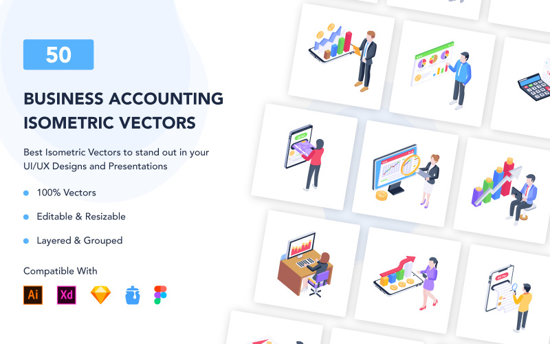 50 Isometric Business Accounting Icons Icon Set