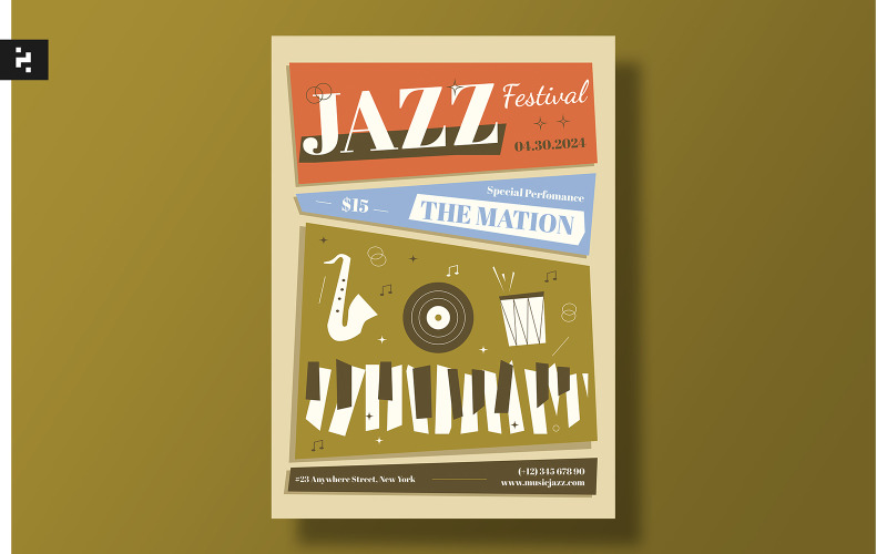 Jazz Festival Retro Flyer Template Corporate Identity
