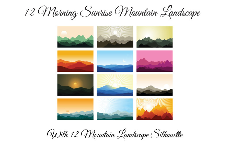 12 Morning Sunrise Mountain Landscape Illustration