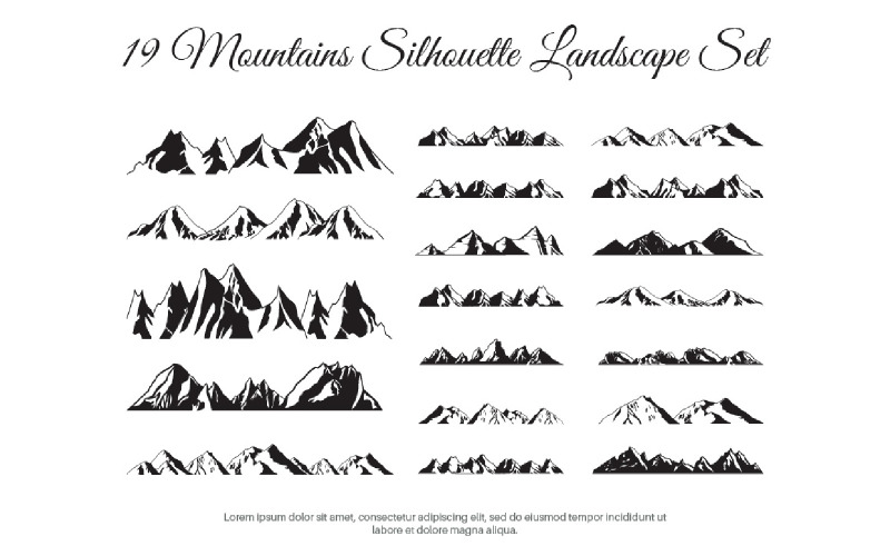19 Mountains Silhouette Landscape Set Illustration