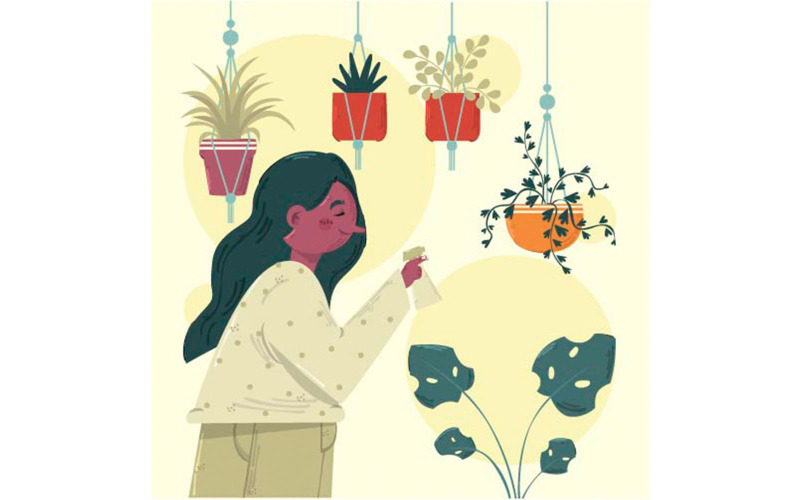 People Taking Care Plants Concept Illustration