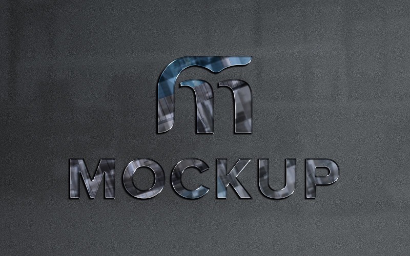 Glass Logo Mockup on Dark Gray Wall with Three Style Product Mockup