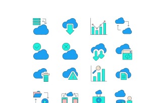 Cloud Computer colorful Icon Set with Cloud Management, Storage, Fixing and Others Icon
