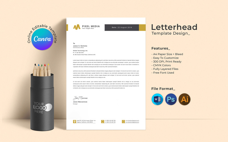 Modern Stationery and Letterhead Template Canva Corporate Identity