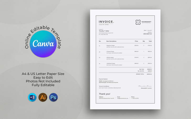 Clean Invoice Template Canva Corporate Identity