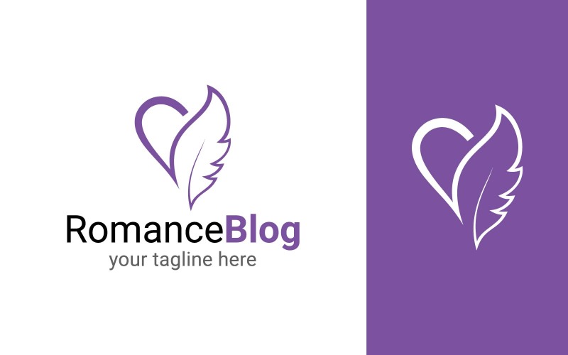Feather and Heart Logo - Romance Blog Logo Template