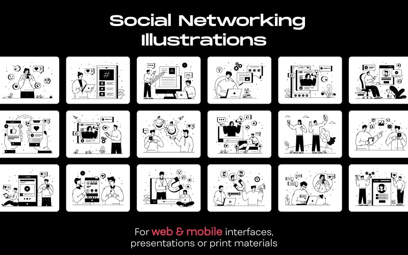 50 Social Networking illustrations Illustration