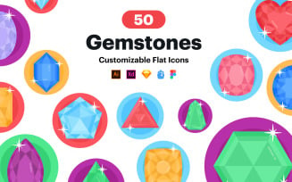 Flat Gemstone Icons - 50 Vector Icons