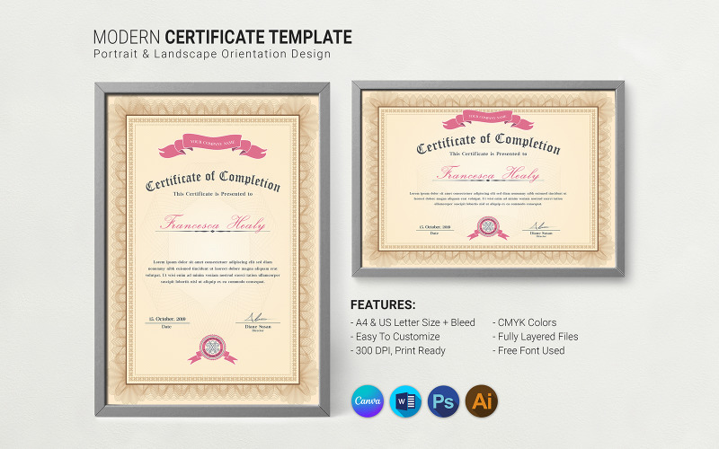 Minimalist Modern Canva Certificate of Completion Design Templates Certificate Template
