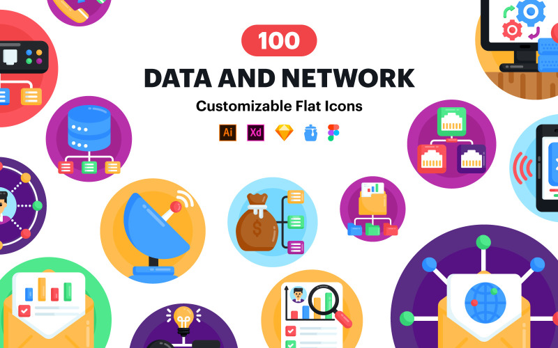 Data Network Icons - Flat Vector Icons Icon Set