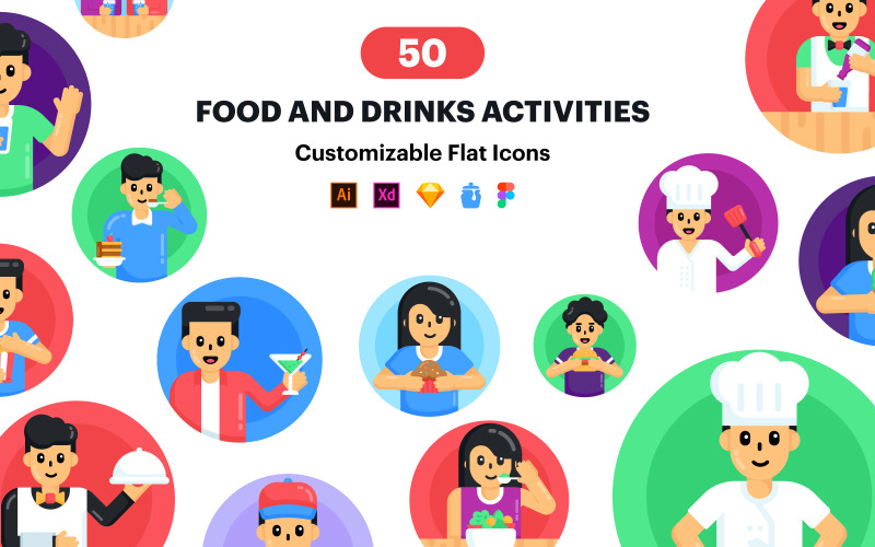Food and Drinks Icons - 50 Vector Icons Icon Set