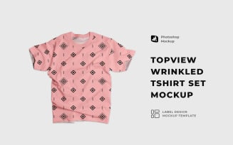 Topview Wrinkled Tshirt Set Mockup