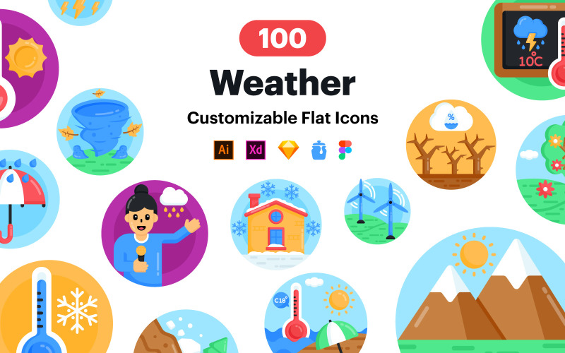 Weather Icons - 100 Flat Vector Icons Icon Set
