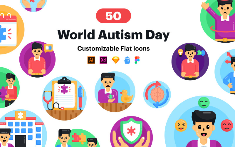 Autism Icons - 50 Autism Day Vectors Icon Set