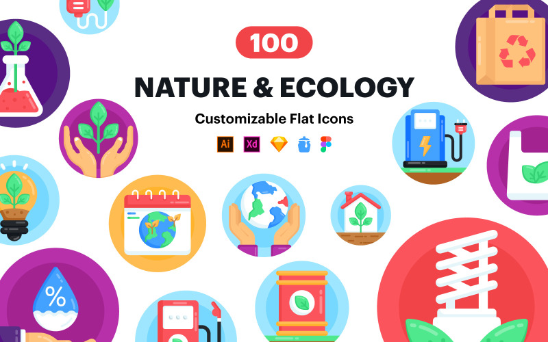 100 Nature and Ecology Icon Vectors Icon Set