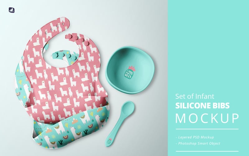 Set of Infant Silicone Bibs Mockup Product Mockup