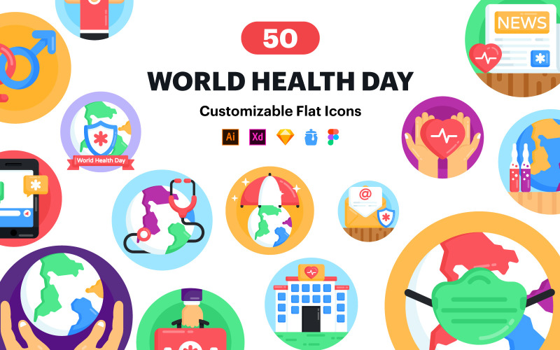 50 World Health Day Vector Icon Icon Set