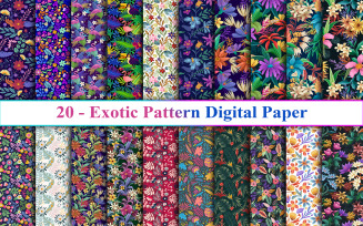 Exotic Pattern Digital Paper Set, Exotic Flower Pattern, Exotic Background