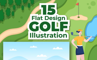 15 Playing Golf Sport Flat Illustration