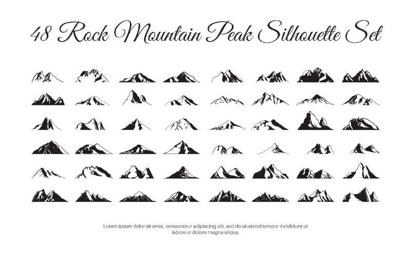 48 Rock Mountain Peak Silhouette Set Illustration