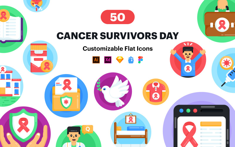 Cancer Survivor Day Icons Icon Set