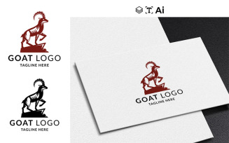 Mother Goat Sanding On Rocks Logo Template