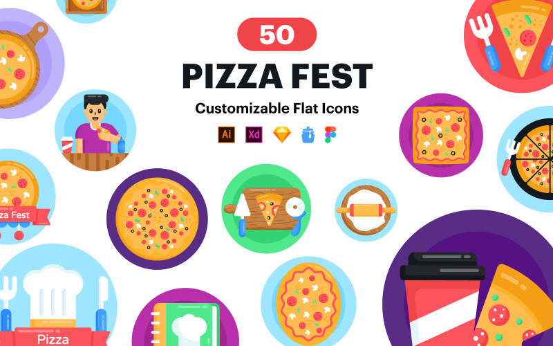 Pizza Icons - 50 Pizza Fests Vector Icon Set