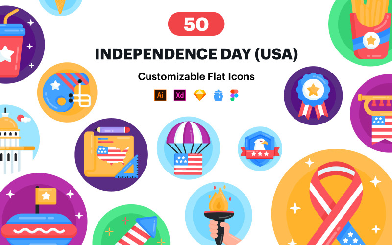 50 USA Independence Day Vector Icons Icon Set