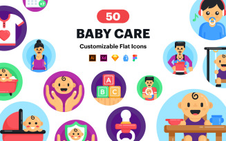 Baby Care Icons - 50 Round Vector Icons