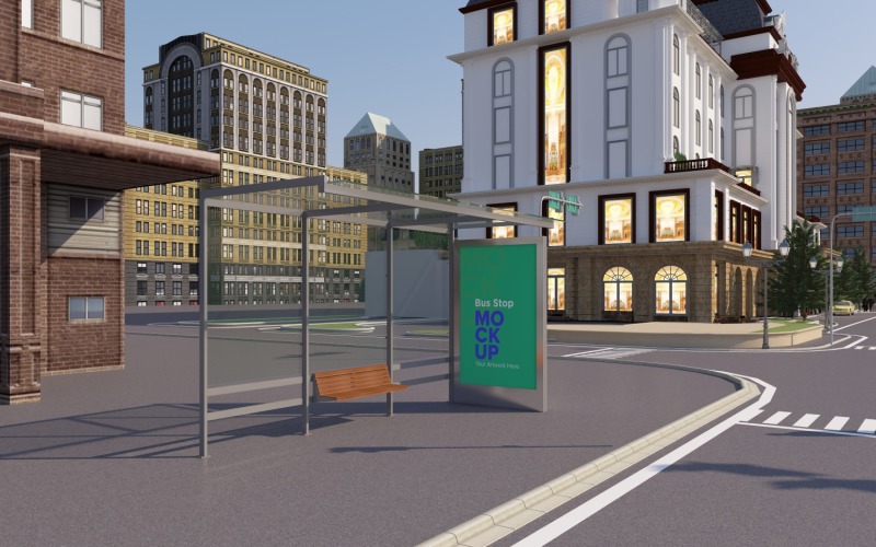 Bus Shelter Advertising Signage mock Up Template v2 Product Mockup