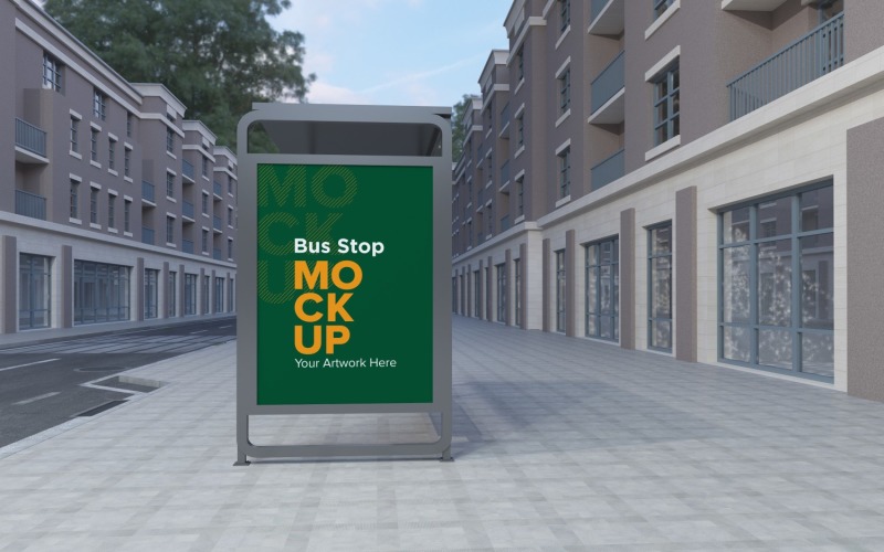 Bus Shelter Outdoor Advertising Sign mock Up Template v2 Product Mockup