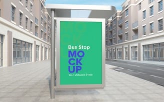 Bus Shelter Outdoor Advertising Sign mockup Template v2